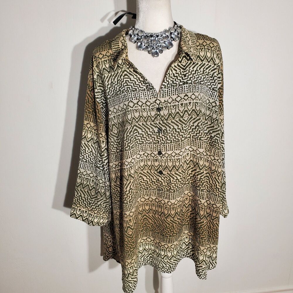 CATHERINES TUNIC BROWN 3/4 SLEEVE POLY/SPANDEX SIZE 4X